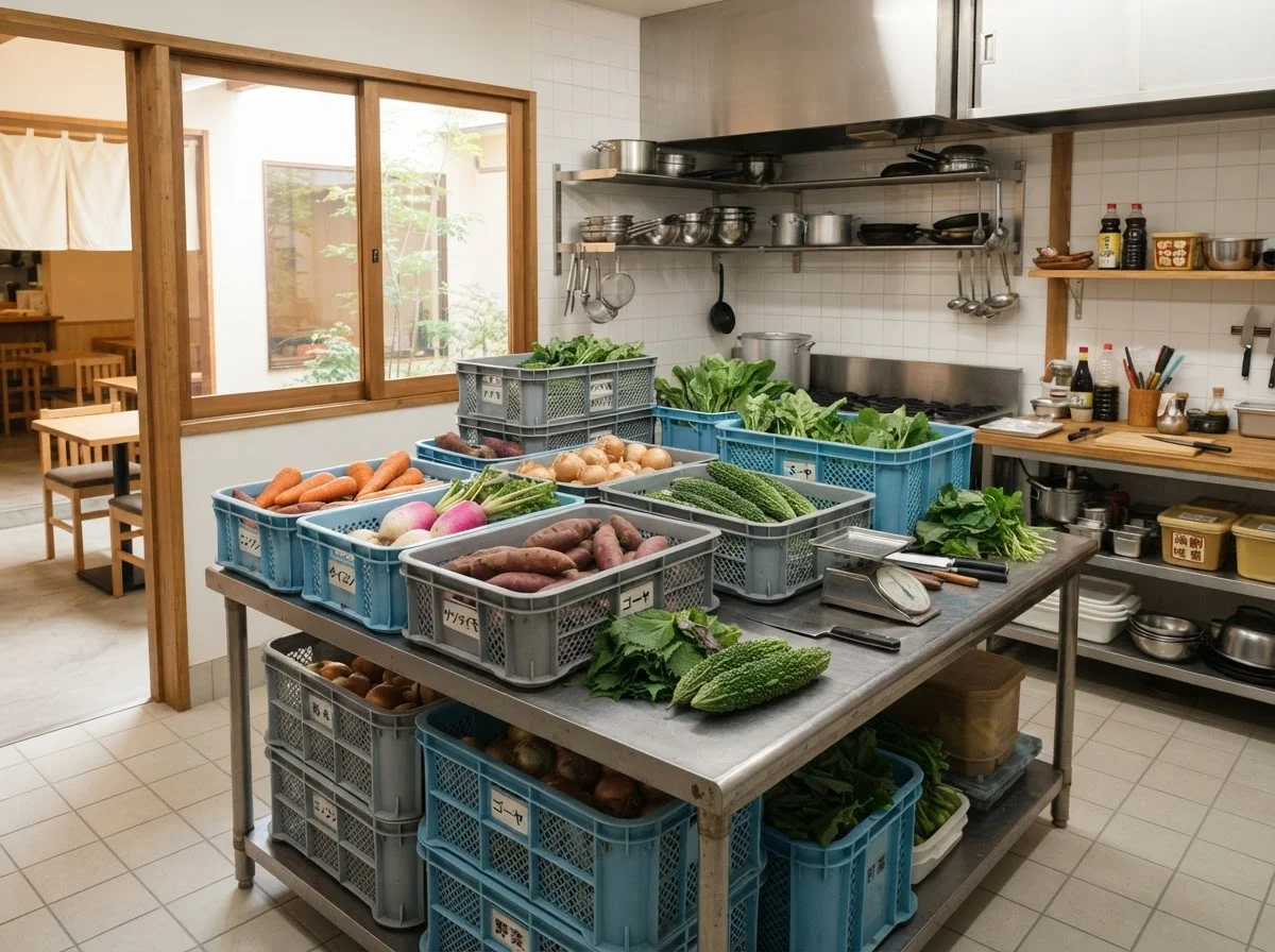 朝の畑で露の残る葉物野菜を収穫する作業風景